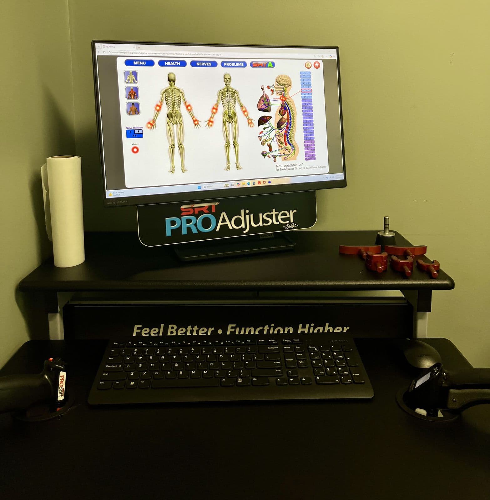 The Neuropatholator patient education screen used by Omni's chiropractors, showing how spinal nerves connect to the rest of the body